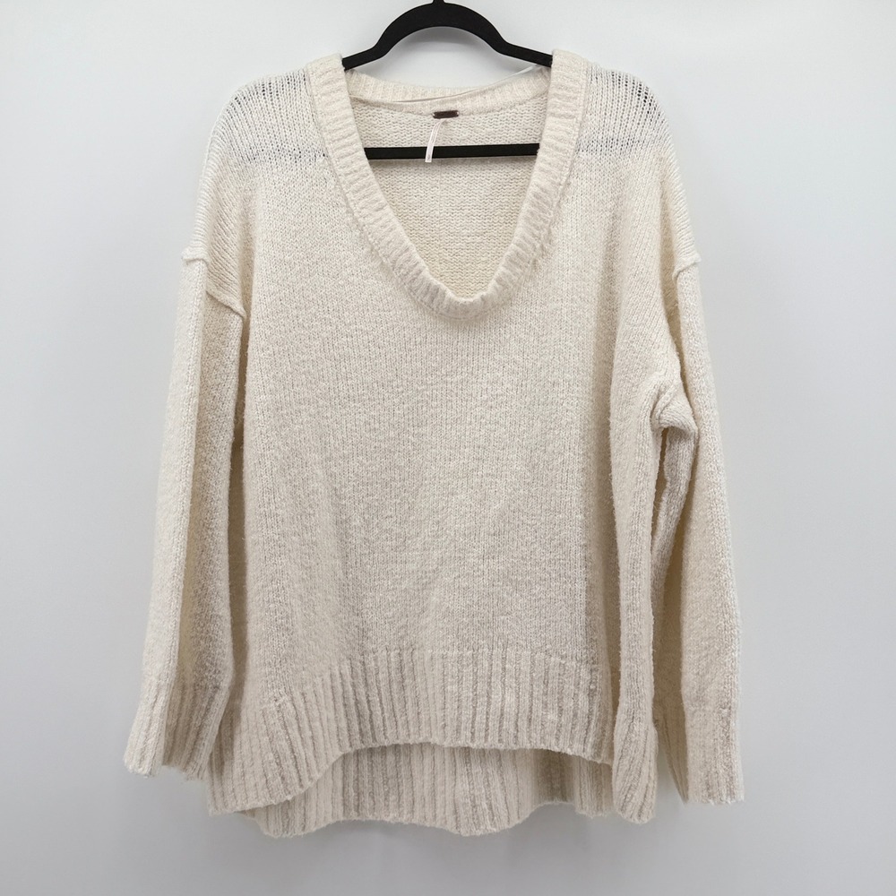 Free People Women Ivory V-Neck Oversized Knit Sweater OB66170 Size S - Picture 1 of 5
